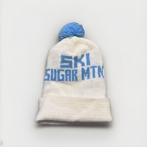 Vintage Ski Sugar Mtn Mountain Pom Pom Beanie Hat Winter Snowboard Knit